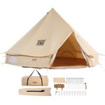 VEVOR Bell Tent 4 x 2,5 m Yurt Tent TC Katoen en stevige ijzeren stokken met een PVC grondzeil Campingtent 6 persoons familietent 8 ramen groepstent ...