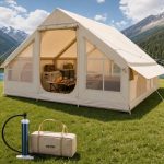 VEVOR Opblaasbare Campingtent 4x3x2 m, 5 8 personen, 300D Oxford Glampingtent met aansluiting voor kachel, handpomp, 2 deuren en 4 gaasramen, incl. opbergtas voor gemakkelijk transport