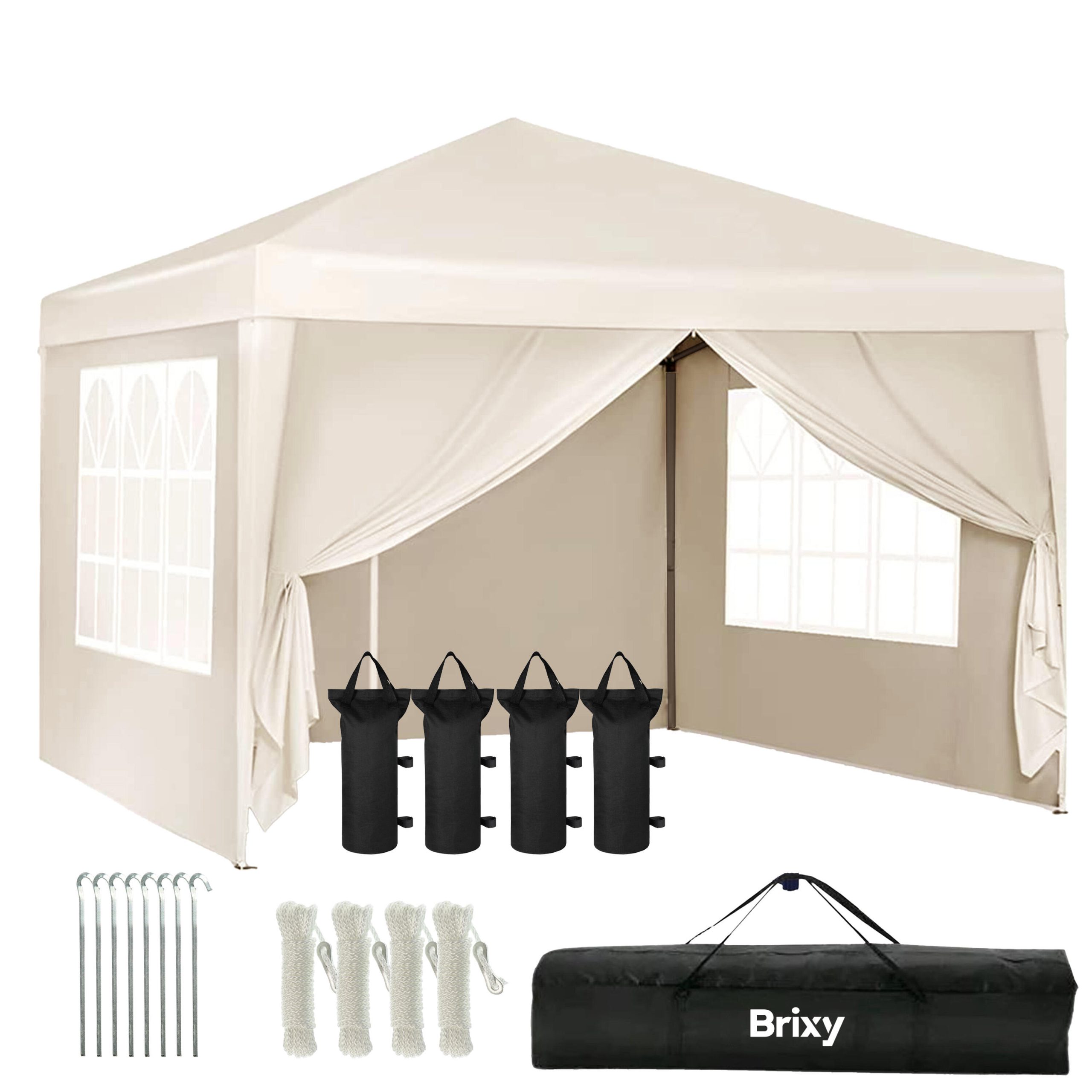 easy-up-tent-3x3-903fos-1.jpg Partytent Easy Up 3x3 m Waterdicht met Zijwanden Creme - Afbeelding 1