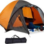 relaxdays koepeltent 2 personen met voortent zwart oranje koepeltentje tent | bol