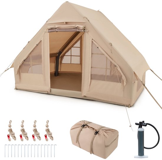 opblaastent-852yvl-1.jpg Boleen Luxe 4 Persoons Opblaasbare Tent Tenten Opblaastent Inclusief Pompje ... | bol - Afbeelding 1