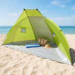 Strandtent met UV bescherming ca. 240 x 120 x 120 cm limegroen beach shelter, zonnescherm voor strand, camping en tuin – Cheqo