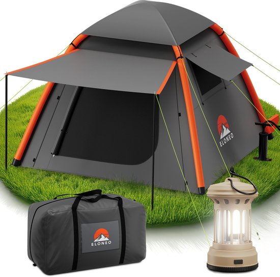 tent-2-persoons-401ndh-1.jpg ELONEO Opblaasbare Camping Tent voor 2–4 Personen met Luifel, 250x250x190cm | bol - Afbeelding 1