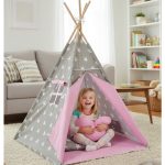 Sajan Speeltent Tipi Tent Met Grondkleed & Kussens Speelhuisje Tent voor kinderen Grijs Roze