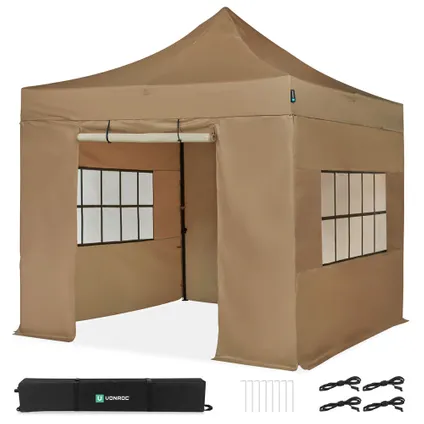 vouwtent-3x3-314nsh.webp Vonroc Easy up Partytent – 3x3 M Incl. Zijwanden Opvouwbaar – Waterdicht – Stalen Frame Beige - Afbeelding 1