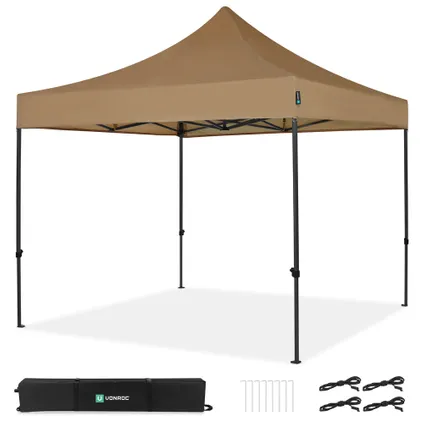 vouwtent-3x3-546nys.webp Vonroc Easy up Partytent 3x3 M – Opvouwbaar – Waterdicht – Stalen Frame Incl. Opbergtas Beige - Afbeelding 1